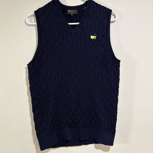 Bobby Jones Mens Sweater Vest Cotton Knit Pullover Navy Blue Masters Logo M